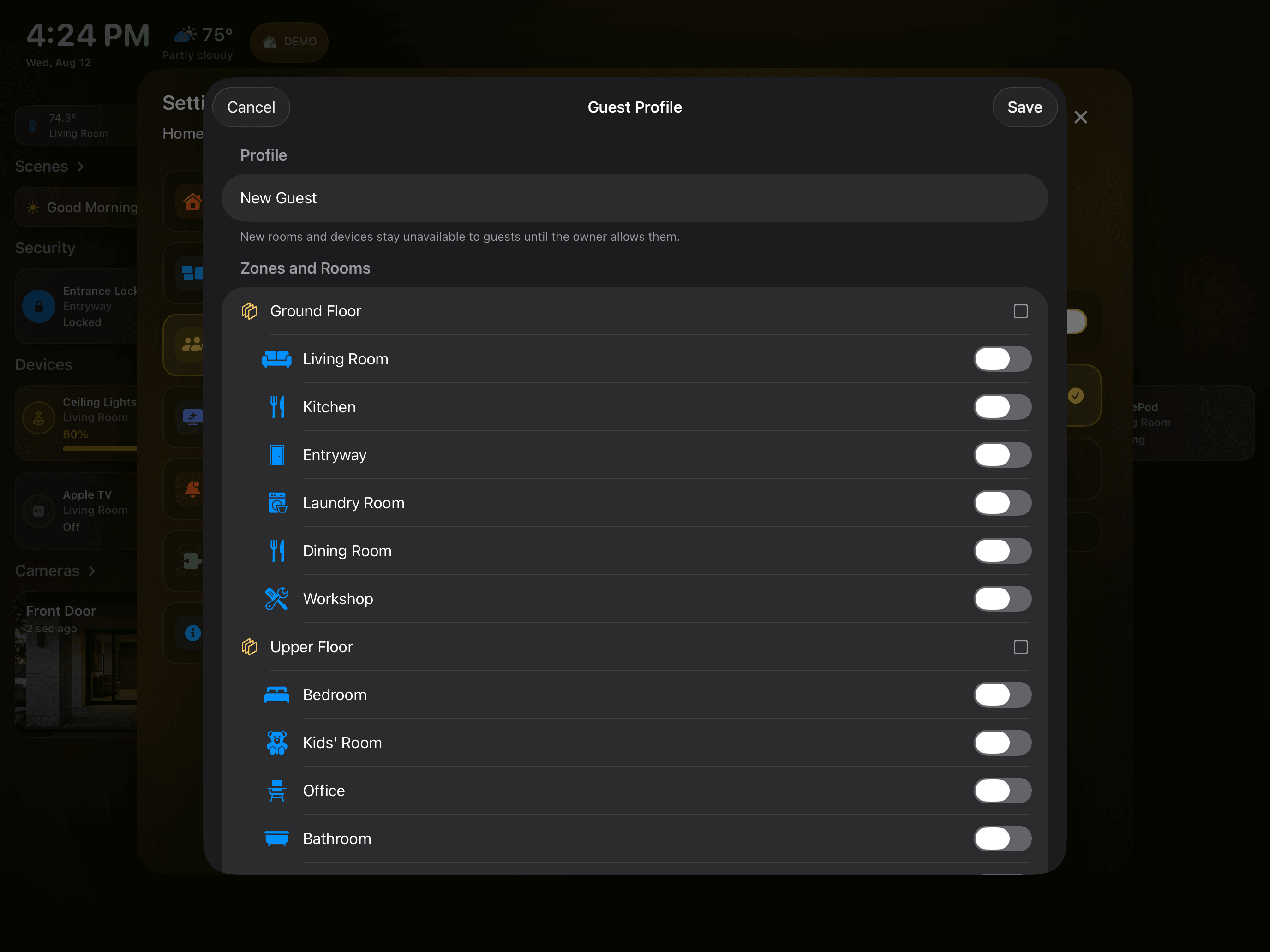 The real English guest profile editor in HomeDeck on iPad