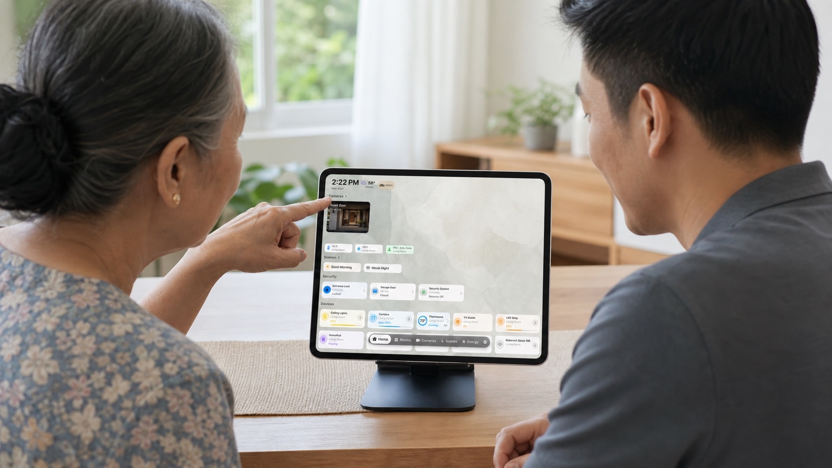A family checking the data shown in HomeDeck