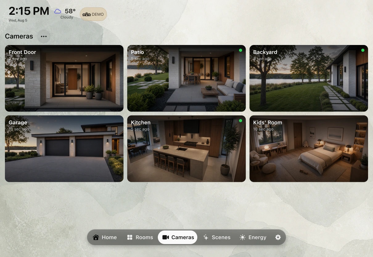 The real HomeDeck camera screen on iPad